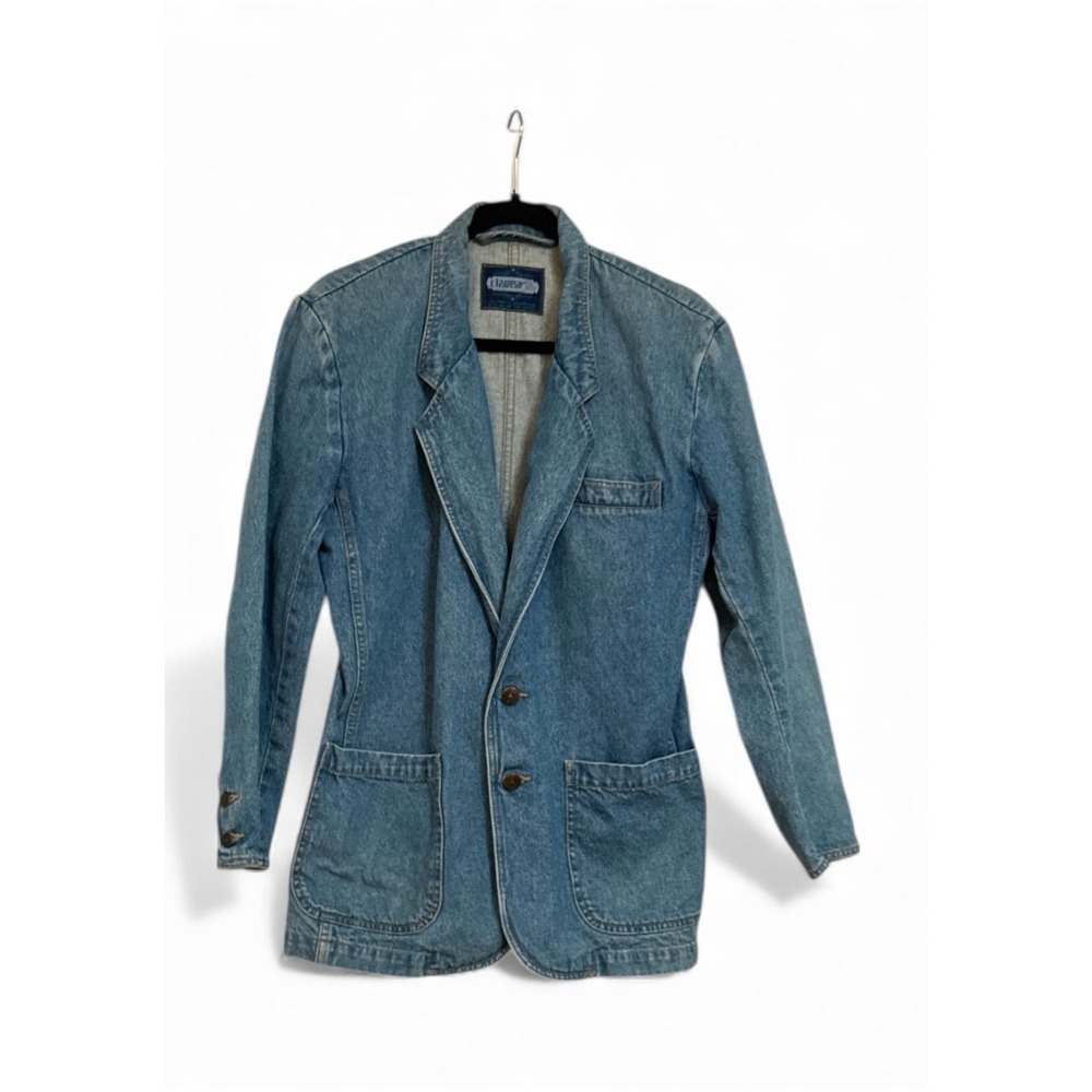 Vtg 90s Liz Claiborne Liz Wear Jean Jacket‎ Y2K Women's Blue Denim Barn Coat SM